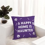 Personalizado A Happy Home Is Haunted Calavera Tema Hueso Funda de Almohada con Texto Decoración del Hogar Halloween Regalo para la Familia