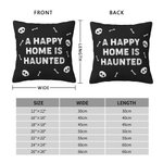 Personalizado A Happy Home Is Haunted Calavera Tema Hueso Funda de Almohada con Texto Decoración del Hogar Halloween Regalo para la Familia