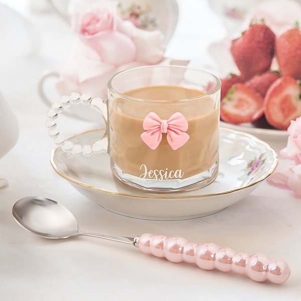 Personalized 3D Coquette Bow Colorful Glass Cup with Name Valentine's Day Birthday Gift for Her