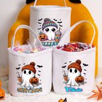 Spersonalizowana torba na cukierki Halloween Cute Ghost Trick or Treat z imieniem i nazwiskiem Halloween Party Gift for Kids