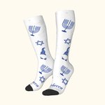Gepersonaliseerde Schattige Chanoeka Kabouter Volwassen Crew Sokken Kniehoge Sokken met Naam Comfort Ademend Gelukkig Chanoeka Cadeau voor Joodse Fami