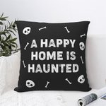 Personalizado A Happy Home Is Haunted Calavera Tema Hueso Funda de Almohada con Texto Decoración del Hogar Halloween Regalo para la Familia