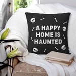 Personalizado A Happy Home Is Haunted Calavera Tema Hueso Funda de Almohada con Texto Decoración del Hogar Halloween Regalo para la Familia