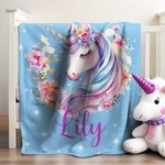 Coperta personalizzata  con nome e fantasia unicorno morbida biancheria per cameretta regalo di compleanno per neonati e bambini