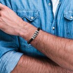 Personalized 1-9 Beads Unisex Braided Leather Bracelet with Engraved Names Father's Day Birthday Valentine's Day Gift for Family