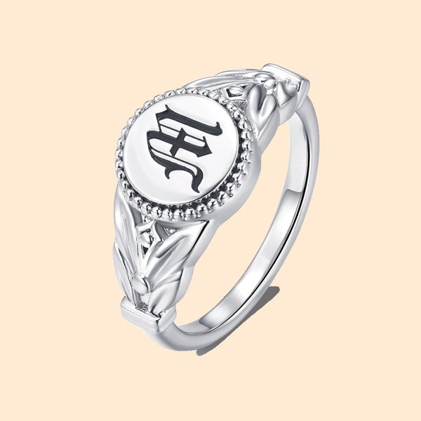 Personalised Vintage Gothic Initial Ring Old English Letter Signet Jewellery Birthday Anniversary Halloween Gift for Women