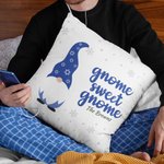 Personalized Cute Blue Gnome Throw Pillow Cover with Name Home Decor Hanukkah Gift for Jewish Family