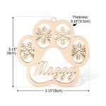 Ornement en Bois Personnalisé avec Nom Style en Forme de Patte de Chien Chat Décoration de Sapin Cadeau Pour Famille Enfants