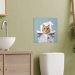 Personalised Funny Dog Cat Reading Newspaper on Toilet Wall Art Painting Pet Portrait Bathroom Decor Housewarming Gift for Pet Owners