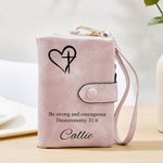 Personalized Cross Style Tri-Fold Name Wristlet Wallet with Card Holder Religious Gift Christmas Gift for Christian Women