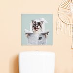 Personalised Funny Dog Cat Reading Newspaper on Toilet Wall Art Painting Pet Portrait Bathroom Decor Housewarming Gift for Pet Owners