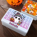 Personalised Cute Ghost Pumpkin Food Grade Metal Sweets Chocolate Tin with Name Halloween Gift for Kids