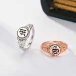 Personalised Vintage Gothic Initial Ring Old English Letter Signet Jewellery Birthday Anniversary Halloween Gift for Women