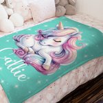 Coperta personalizzata  con nome e fantasia unicorno morbida biancheria per cameretta regalo di compleanno per neonati e bambini
