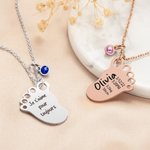 Collier de Pied de Bébé Personnalisé avec Texte Gravé et Pierre de Naissance Cadeau de Fête Prénatale pour Enfant et Nouvelle Maman