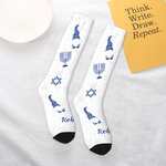 Gepersonaliseerde Schattige Chanoeka Kabouter Volwassen Crew Sokken Kniehoge Sokken met Naam Comfort Ademend Gelukkig Chanoeka Cadeau voor Joodse Fami