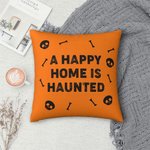Personalizado A Happy Home Is Haunted Calavera Tema Hueso Funda de Almohada con Texto Decoración del Hogar Halloween Regalo para la Familia