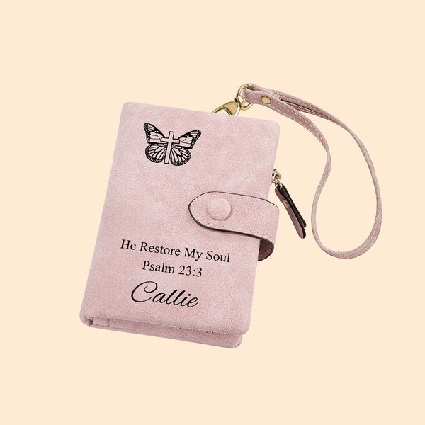 Personalized Cross Style Tri-Fold Name Wristlet Wallet with Card Holder Religious Gift Christmas Gift for Christian Women