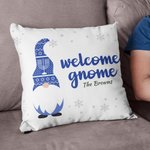 Personalized Cute Blue Gnome Throw Pillow Cover with Name Home Decor Hanukkah Gift for Jewish Family