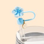 Personalized Plumeria Flower Reusable Set of 2 Straw Toppers with Initial Charms Accessory for Stanley Tumbler Birthday Gift for Her