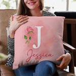 Gepersonaliseerde geboorte bloem initiaal kussenhoes met naam Home Decor Bachelorette Party Gift voor haar 6
