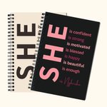 Personalized Self Care She Is Me Inspirational Quotes A5 Spiral Journal Notebook with Name 120 Lined Pages Birthday Affirmation Gift for Women Girls