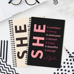 Personalized Self Care She Is Me Inspirational Quotes A5 Spiral Journal Notebook with Name 120 Lined Pages Birthday Affirmation Gift for Women Girls