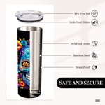 Personalized Floral Mexican Sugar Skull 20oz Skinny Tumbler with Lid and Straw Day of the Dead Halloween Gift for Family Skull Lovers