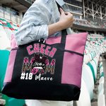 Personalized Multicolor Cheer Mom Large Tote Bag with Name and Number Game Day Birthday Gift for Mother
