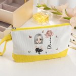 Trousse de Maquillage Personnalisée avec Personnage Nom Fleur de Naissance Sac Cosmétique avec Bracelet Cadeau Mariage Anniversaire pour Femme Fille