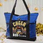 Personalized Multicolor Cheer Mom Large Tote Bag with Name and Number Game Day Birthday Gift for Mother