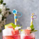 Personalized Plumeria Flower Reusable Set of 2 Straw Toppers with Initial Charms Accessory for Stanley Tumbler Birthday Gift for Her