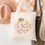 Personalized Autumn Pumpkin Word Cloud Canvas Tote Bag with Name Birthday Halloween Gift for Kids Women