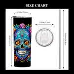 Personalized Floral Mexican Sugar Skull 20oz Skinny Tumbler with Lid and Straw Day of the Dead Halloween Gift for Family Skull Lovers