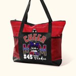 Personalized Multicolor Cheer Mom Large Tote Bag with Name and Number Game Day Birthday Gift for Mother