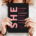 Personalized Self Care She Is Me Inspirational Quotes A5 Spiral Journal Notebook with Name 120 Lined Pages Birthday Affirmation Gift for Women Girls