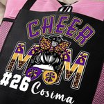 Personalized Multicolor Cheer Mom Large Tote Bag with Name and Number Game Day Birthday Gift for Mother