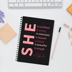 Personalized Self Care She Is Me Inspirational Quotes A5 Spiral Journal Notebook with Name 120 Lined Pages Birthday Affirmation Gift for Women Girls