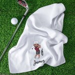Personalised Colourful Male Female Cartoon Characters Quick Dry Waffle Towel with Name Golf Course Sports Accessories Gift for Golf Lovers