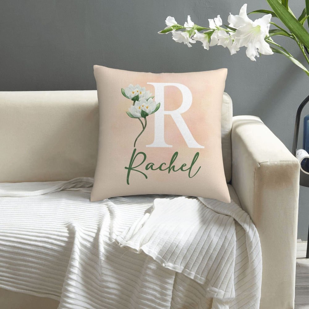 Gepersonaliseerde geboorte bloem initiaal kussenhoes met naam Home Decor Bachelorette Party Gift voor haar 3