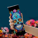 Personalized Floral Mexican Sugar Skull 20oz Skinny Tumbler with Lid and Straw Day of the Dead Halloween Gift for Family Skull Lovers