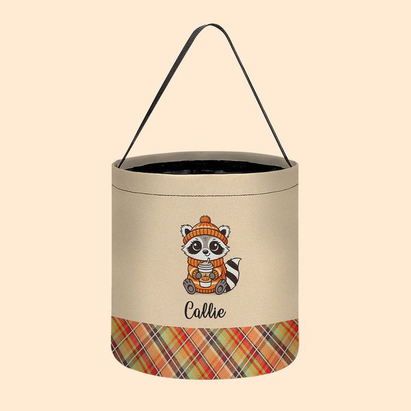 Personlig Söt Raccoon Ghost Peter Rabbit Plaid Trick or Treat Bag Godishink med namn Halloween Party Favors för pojkar flickor