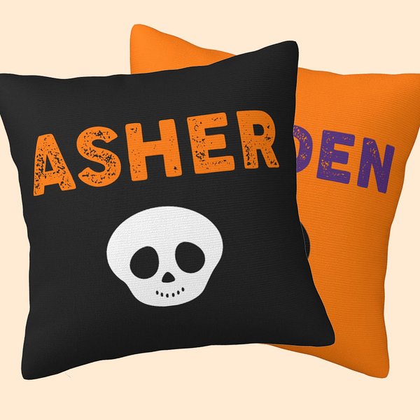 Calavera Personalizada Funda de Almohada con Nombre Fiesta de Halloween Decoración del Hogar Regalo para la Familia