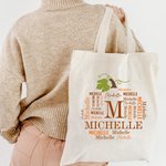 Personalized Autumn Pumpkin Word Cloud Canvas Tote Bag with Name Birthday Halloween Gift for Kids Women