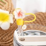 Personalized Plumeria Flower Reusable Set of 2 Straw Toppers with Initial Charms Accessory for Stanley Tumbler Birthday Gift for Her