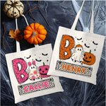 Personalisierte Kürbis Boo Cartoon Junge Mädchen Geist Trick or Treat Canvas Tragetasche mit Namen Tote Bag Halloween Festival Geschenk für Kinder