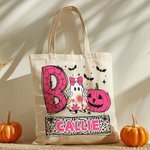 Personalisierte Kürbis Boo Cartoon Junge Mädchen Geist Trick or Treat Canvas Tragetasche mit Namen Tote Bag Halloween Festival Geschenk für Kinder