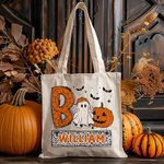 Personalisierte Kürbis Boo Cartoon Junge Mädchen Geist Trick or Treat Canvas Tragetasche mit Namen Tote Bag Halloween Festival Geschenk für Kinder
