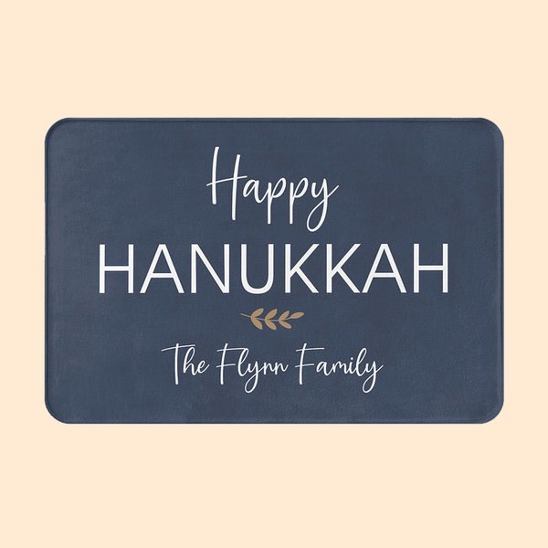Personalized Happy Hanukkah Olive Branch Non-slip Door Mat with Text Jewish Festival Party Home Decor Gift for Family Friend