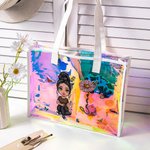 Personalizado lindo personaje de dibujos animados holográfica transparente bolsa de asas con la flor de nacimiento y el nombre de uso diario regalo de